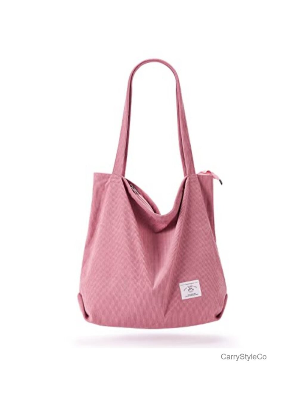 Corduroy Tote Bag Zipper Casual Shoulder Handbag Large Capacity